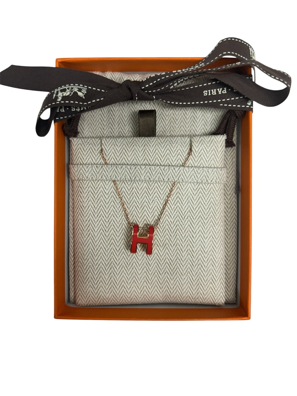 Hermès Pink 'Pop H' Pendant Necklace on Rose Gold Chain